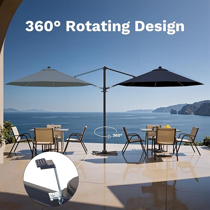 Devoko 10ft Cantilever Patio Umbrella, Round Large Outdoor Umbrella - Image 3