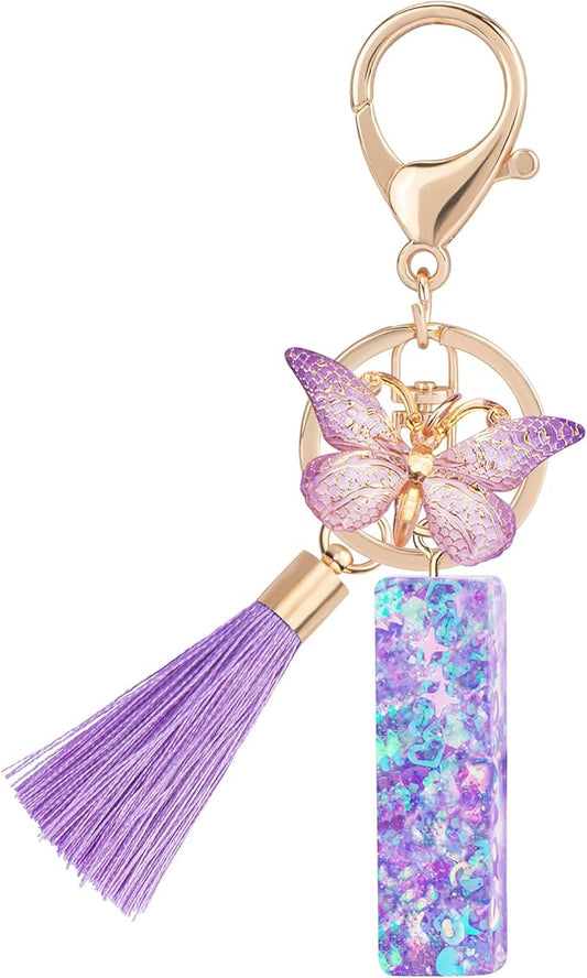 Suweibuke Colourful Cute Initial Letter Keychains for Women Girls with Tassel Butterfly, Charm for Purse Handbags Backpacks