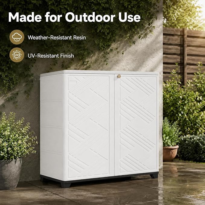 ADDOK Outdoor Storage Cabinet, 60 Gallon Waterproof Resin Patio Storage Cabinet - Image 5