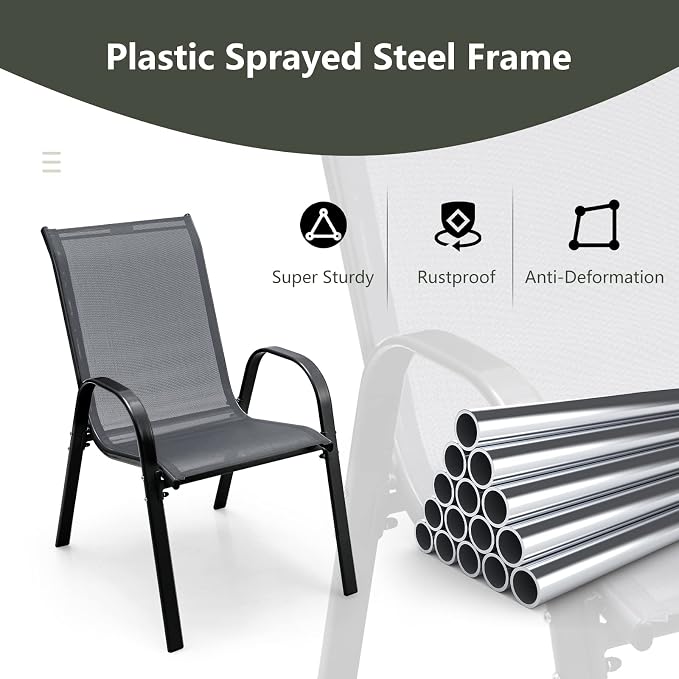 GIANTEX Patio Chairs Set of 4, Stackable Outdoor Dining Chairs - Image 7