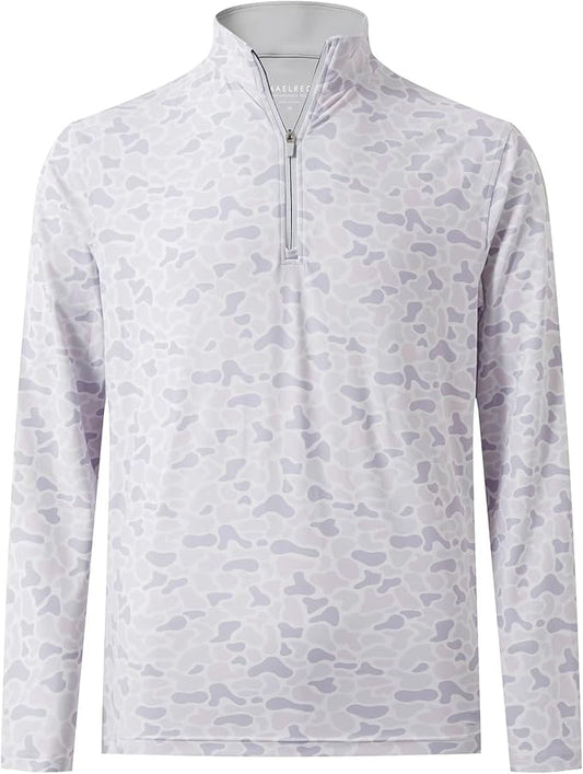 M MAELREG Quarter Zip Golf Pullover Men Dry Fit Long Sleeve Performance Wicking 1/4 Zip Full Print Pullover Mens Sweatshirt