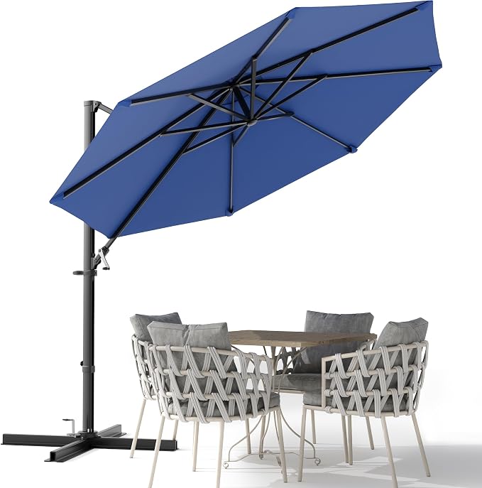 Devoko 10ft Cantilever Patio Umbrella, Round Large Outdoor Umbrella by DEVOKO