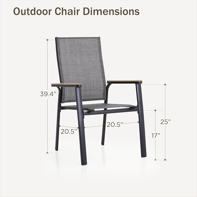 PHI VILLA Outdoor Stackable Dining Chairs Set of 6 w/Aluminum Frame, - Image 2