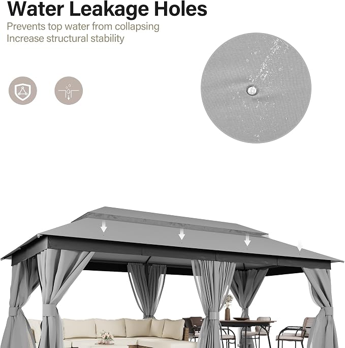 10'x20' Outdoor Gazebo, Metal Frame Heavy Duty Patio Canopy Tent Shelter - Image 8