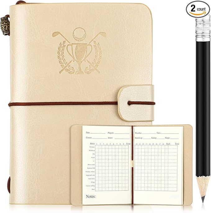 Yexiya Golf Scorecard Book with Pencil Leather Golf Journal Scorecard Holder Accessories Notebook Log Book Pocket Scorebook Gifts for Men Golfers, Sports and Outdoor Club Accessories