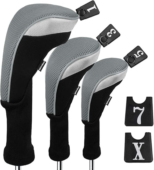 Andux 3pcs/Set Golf 460cc Driver Wood Club Head Covers Long Neck with No. Tags