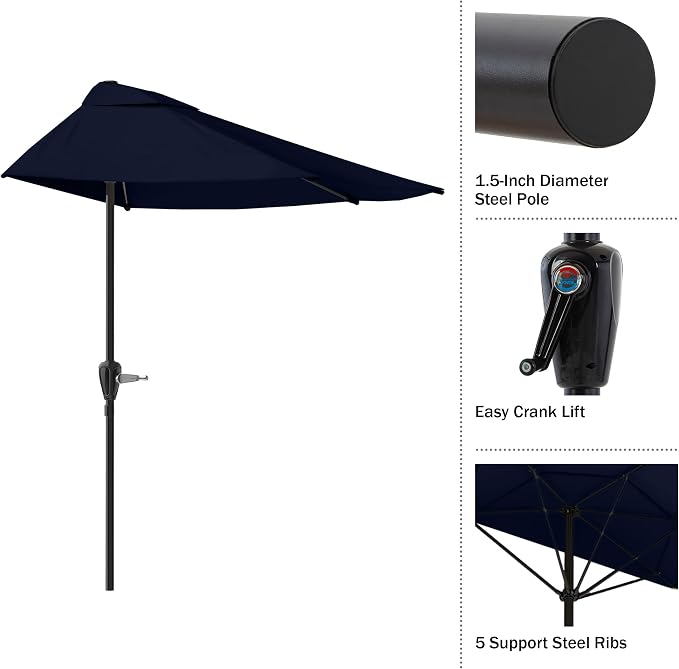 Half Umbrella Outdoor Patio Shade - 9 ft Patio Umbrella - Small Canopy - Image 4