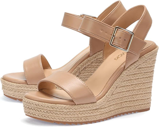 VICKI·VICKI Wedges for Women Platform Sandals Wedge Heels for Sandals Comfortable Summer Espadrille Shoes Ankle Strap&Open Toe
