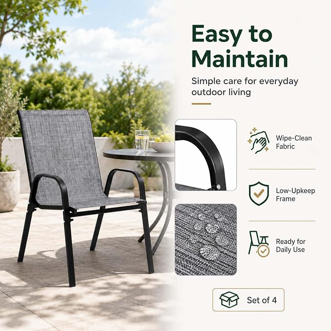 Majnesvon Outdoor Patio Chairs Set of 6, Stackable Patio Chairs, Front Porch - Image 7