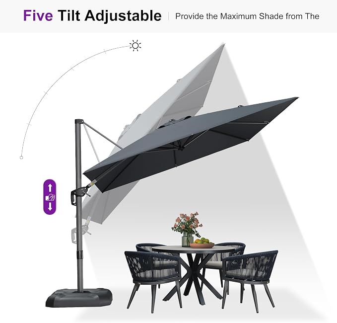 PURPLE LEAF Patio Outdoor Umbrella 9' x 9' Square All-Weather Grey | Large - Image 6
