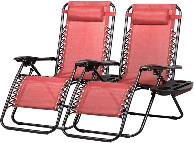 Nazhura Set of 2 Relaxing Recliners Patio Chairs Adjustable Steel Mesh Zero by NazhuraGoodCompanionAtHome
