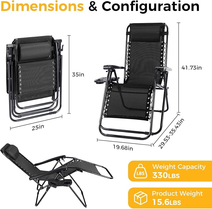 NEWBULIG Zero Gravity Chairs Set of 4, Folding Lounge Recliner Chair | Portable - Image 2