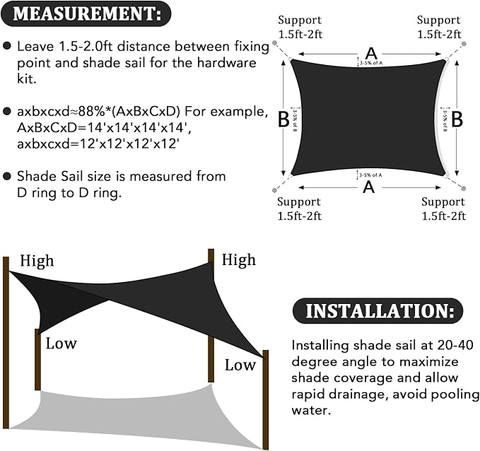 Shade&Beyond 8'x16' Sun Shade Sail Canopy Rectangle, UV Block Breathable Black - Image 5