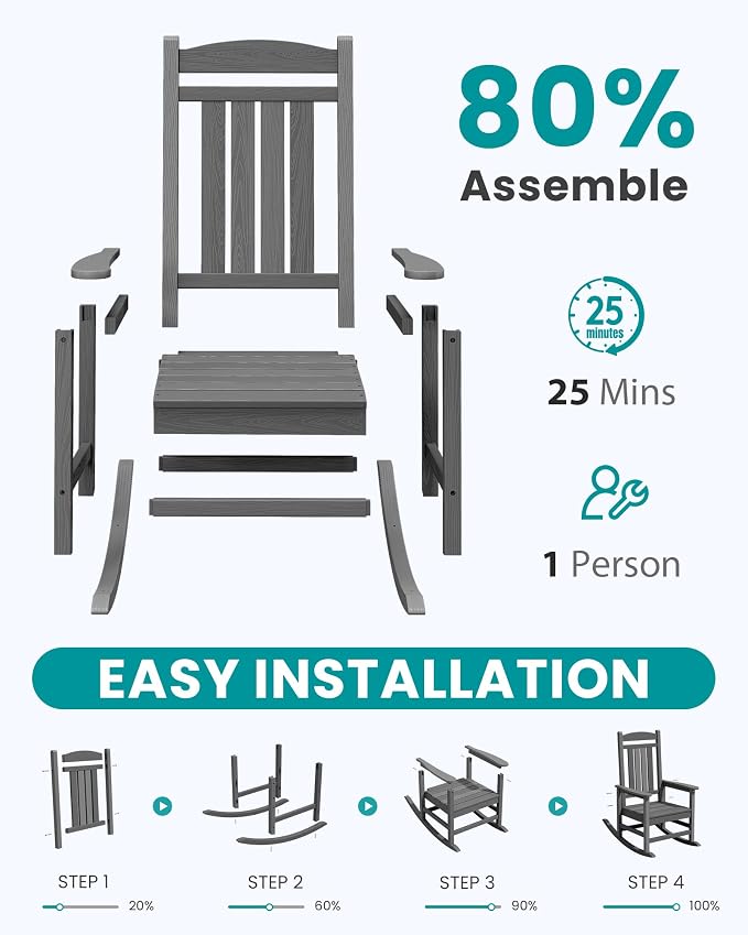SERWALL Rocking Chair Outdoor, HDPE Patio Rocking Chairs, Porch Rocker - Image 5