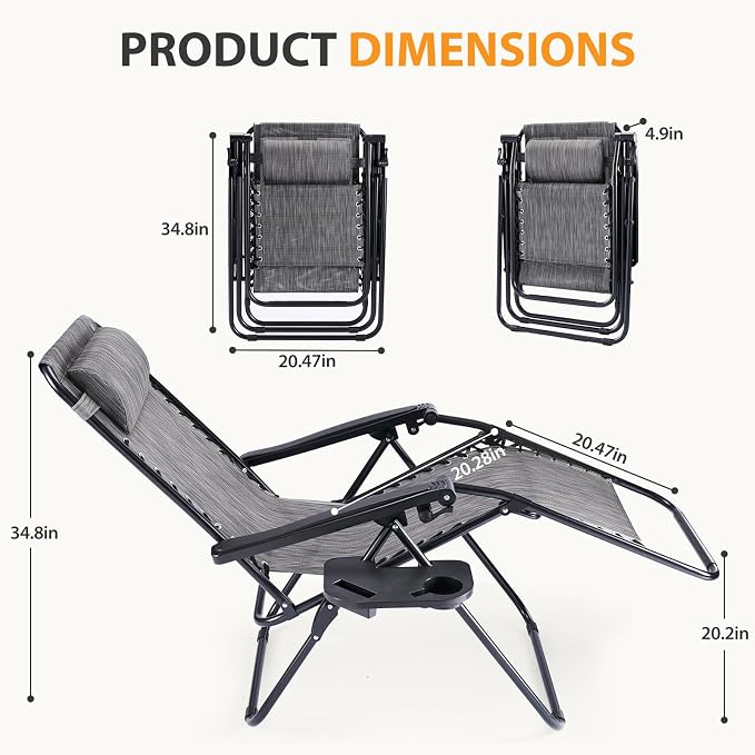 NEWBULIG Zero Gravity Chairs Set of 4, Folding Lounge Recliner Chair | Portable - Image 3