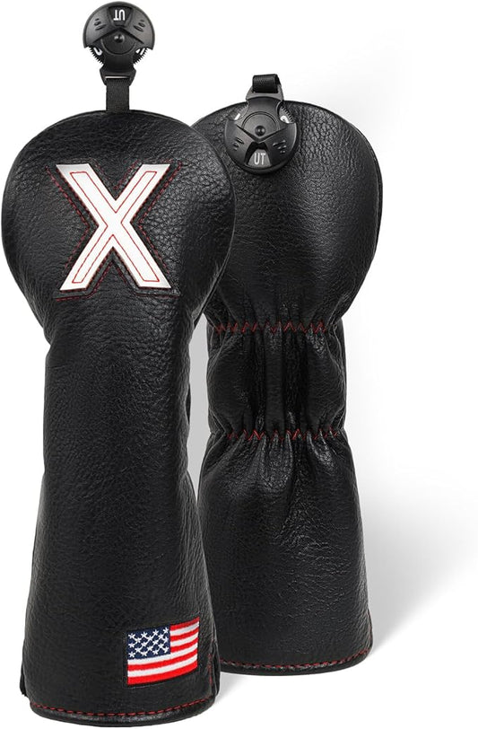 Golf Head Covers, American Flag Patriotism Golf Club Cover for Woods and Driver, Fairway, Hybrid - Premium Leather Golf Club Head Covers with Interchangeable Tags