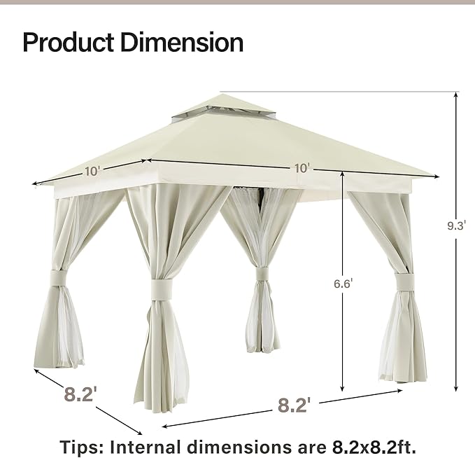 10'x10' Outdoor Gazebo, Heavy Duty Metal Frame Patio Canopy - Image 2