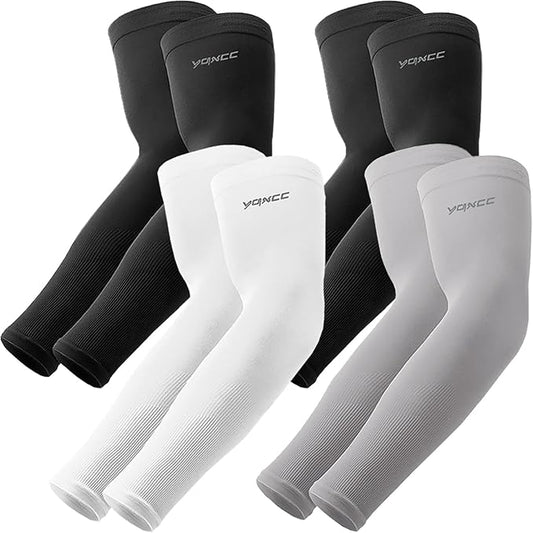 YQXCC 4 Pairs Arm Sleeves, Cooling UV Sun Protection Sports Compression Sleeves for Men Women, Golf Basketball Arm Sleeves