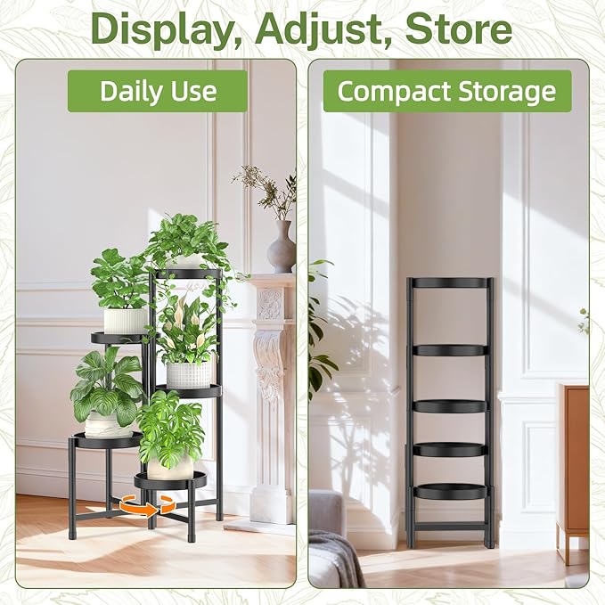 iDavosic.ly Plant Stand Indoor Outdoor, 5 Tier Metal Corner Shelf, Folding - Image 8