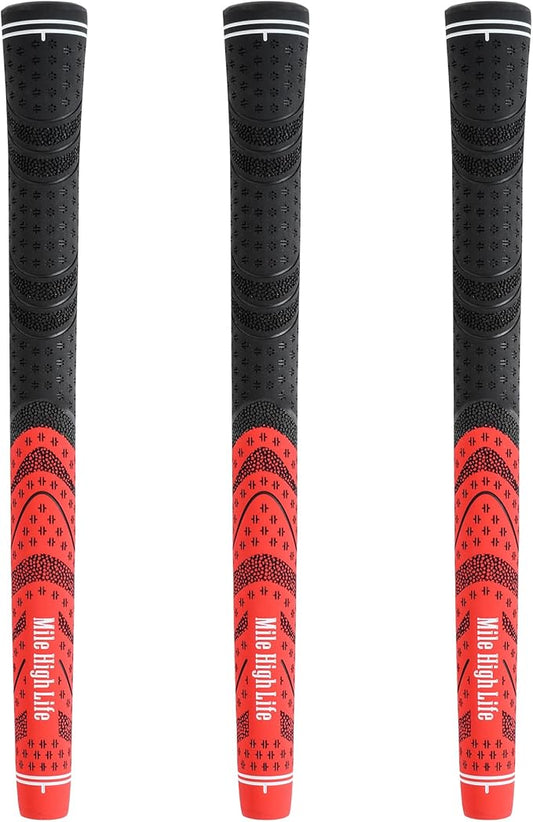 Mile High Life Golf Grips 13 Pack / 3 Pack - All-Weather Soft Rubber Golf Club Grips - High Shock Absorption, Enhanced Traction - Standard, Midsize & Jumbo Size (Core 0.58"-0.61")