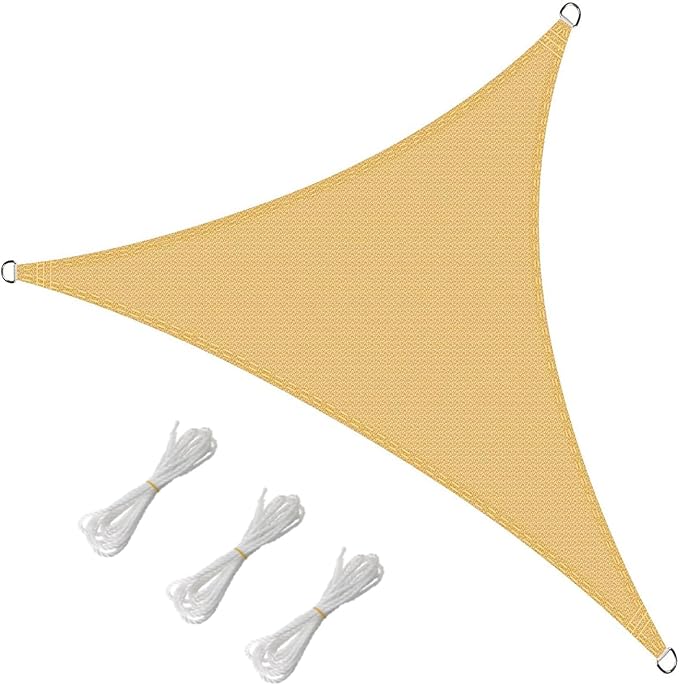 16' x 16' x 16' Triangle Sun Shade Sail, 185 GSM HDPE, Sand | 95% UV block - Image 2