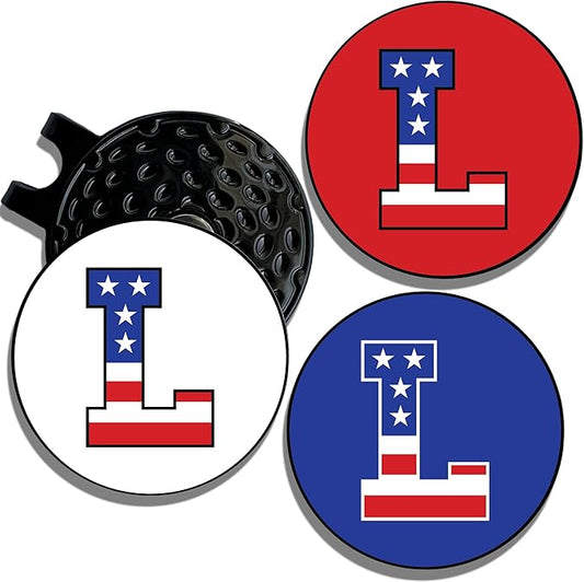 Wolf Golf Towels Golf Ball Marker Hat Clip | USA Monogram | 1 Magnetic Clip + 3 Ball Markers | Patriotic Golf Accessories for Men & Women