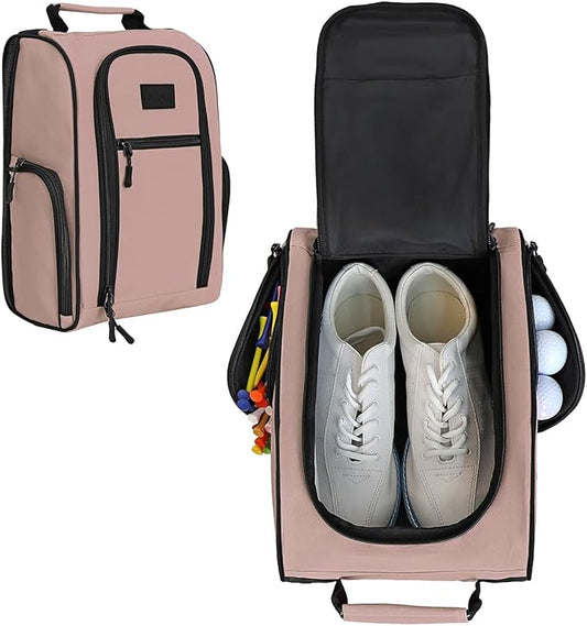 Goloni Golf Shoe Bag for Men & Women, Padded Travel Shoe Bag with Side Accessory Pockets,Sport Shoe Carrier for Golf Shoes,Socks,Tees & Balls,Durable & Lightweight Design,Light Pink