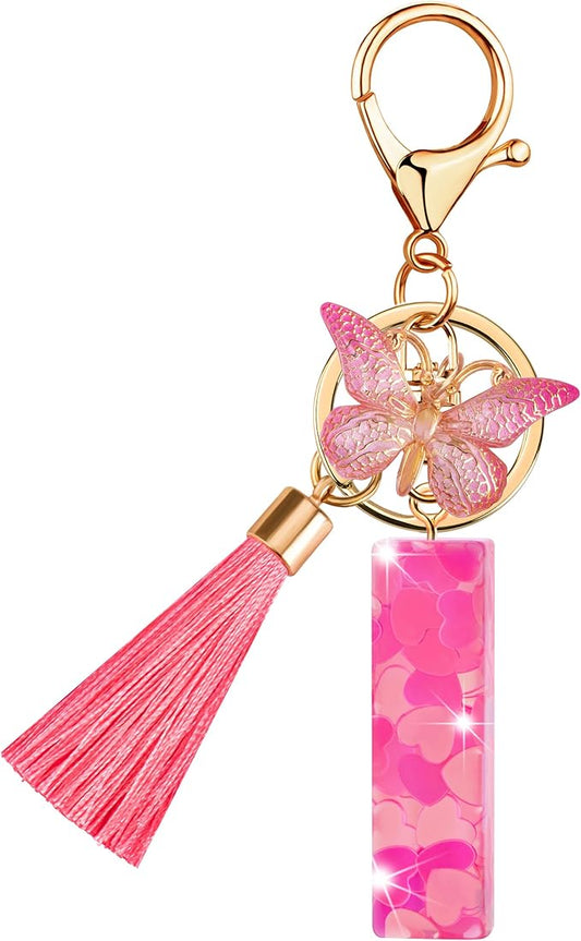 Suweibuke Colourful Cute Initial Letter Keychains for Women Girls with Tassel Butterfly, Charm for Purse Handbags Backpacks