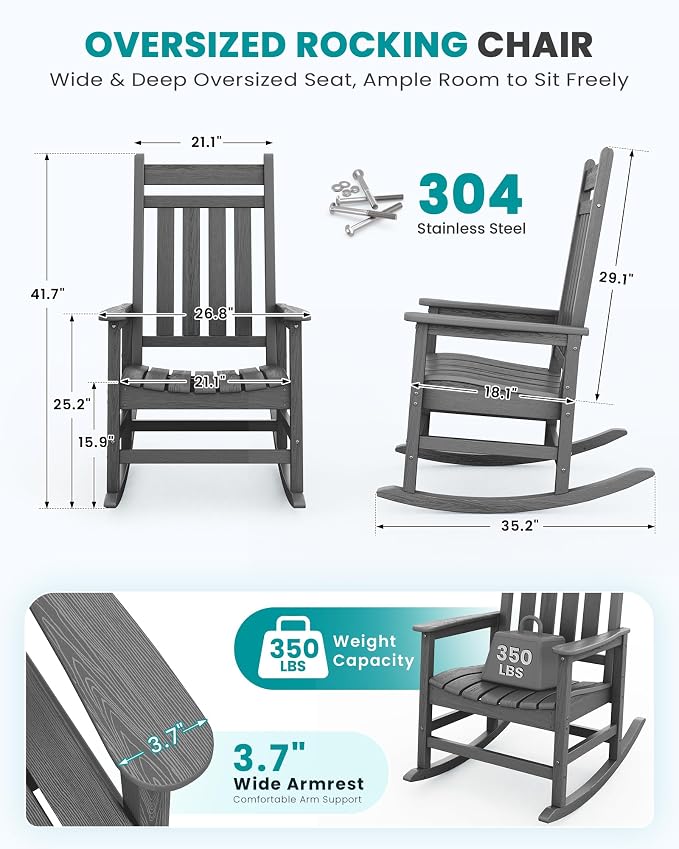 SERWALL Outdoor Rocking Chair, Oversized Rocker - Image 3