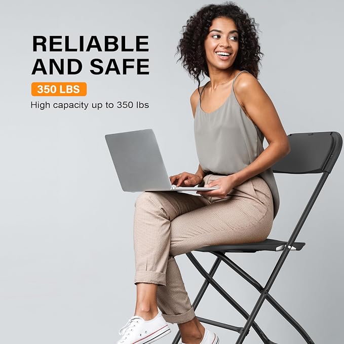 VINGLI 2 Pack Black Plastic Folding Chair, Indoor Outdoor Portable Stackable - Image 8