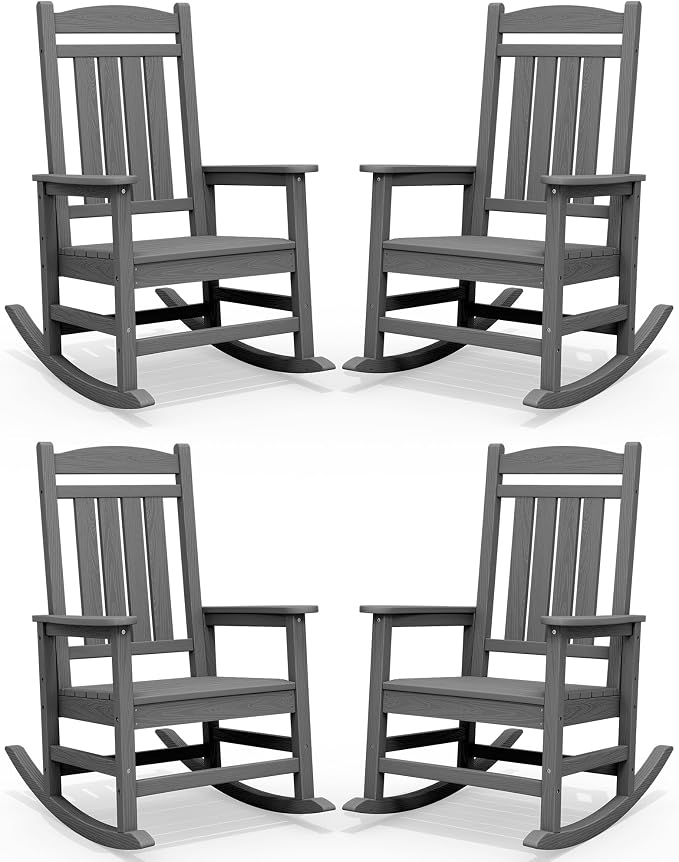 SERWALL Outdoor Rocking Chair Set of 4, Oversized Patio Rocking Chair, Porch by SERWALL