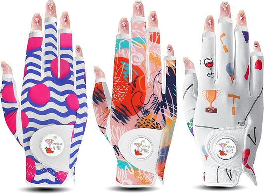 Golf Gloves Women with Ball Marker 2 Pack, Right Handed Golfer Left Hand, Ladies Breathable Soft All Weather Grip Glove Fit Size Small Medium Large XL