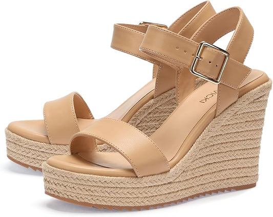 VICKI·VICKI Wedges for Women Platform Sandals Wedge Heels for Sandals Comfortable Summer Espadrille Shoes Ankle Strap&Open Toe