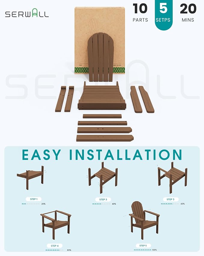 SERWALL HDPE Stackable Adirondack Chairs Set of 2, Space-Saving - Image 8