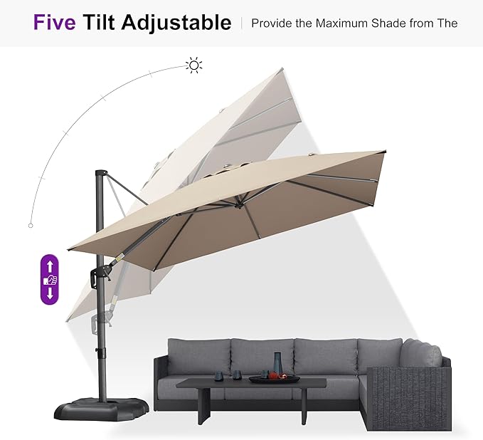 PURPLE LEAF Patio Umbrella Outdoor 10' x 10' Square Easy Assembly Tapue | Built - Image 6
