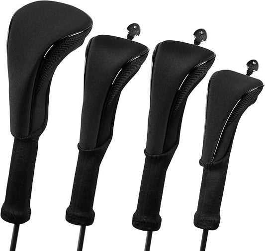 Golf Head Covers, 4pcs Golf Club Covers for Driver Fairway and Hybrid, Nylon Golf Club Head Covers for Men Women with Interchangeable Tags