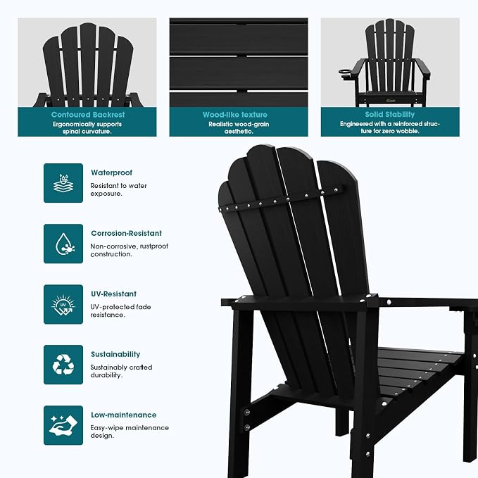THOEOE Stackable Adirondack Chair Set of 4, HDPE Fire Pit Chairs Set of 4 | - Image 6