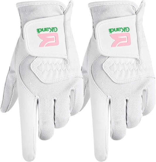 Golf Gloves Women Left Right Handed Golfer Rain Grip Hot Wet All Weather 2 Pack or 1 Pair, Womens Golf Glove Breathable Flexible Mesh for Ladies in Pink White