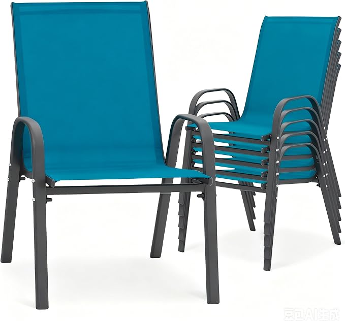 24.4" Wide Outdoor Stackable Chairs Set of 6 | Stacking Patio Chairs by Villeston