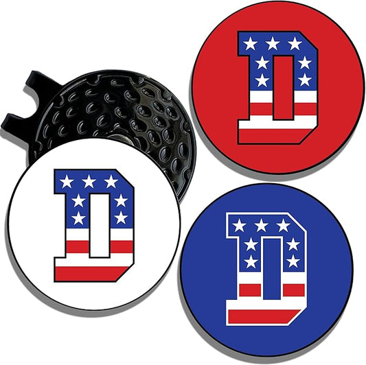 Wolf Golf Towels Golf Ball Marker Hat Clip | USA Monogram | 1 Magnetic Clip + 3 Ball Markers | Patriotic Golf Accessories for Men & Women
