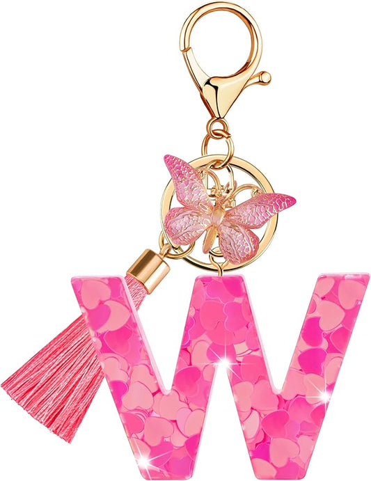 Suweibuke Colourful Cute Initial Letter Keychains for Women Girls with Tassel Butterfly, Charm for Purse Handbags Backpacks