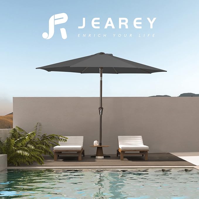 JEAREY 9FT Outdoor Patio Umbrella, Market Umbrella, Dark Gray | Outdoor Table - Image 6