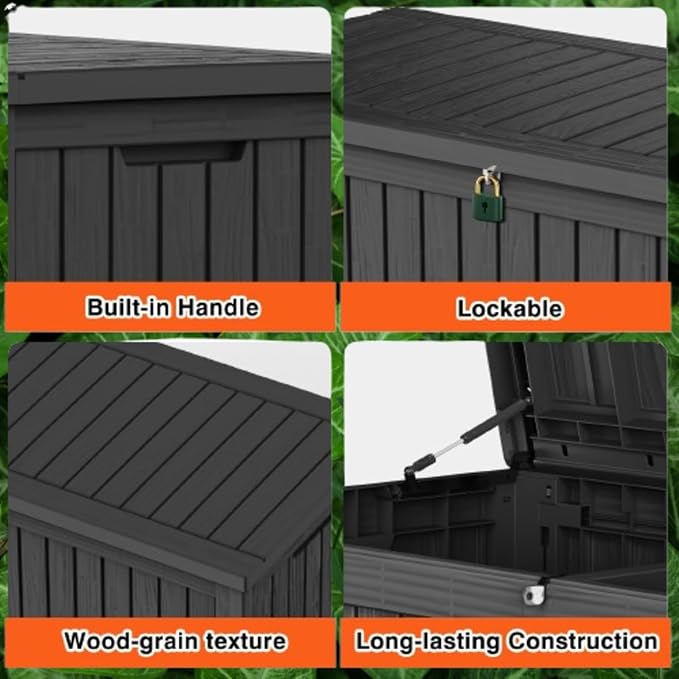 Outdoor Storage Box, 180 Gallon Waterproof Deck Box, Piston-Lift Tall Standing - Image 5