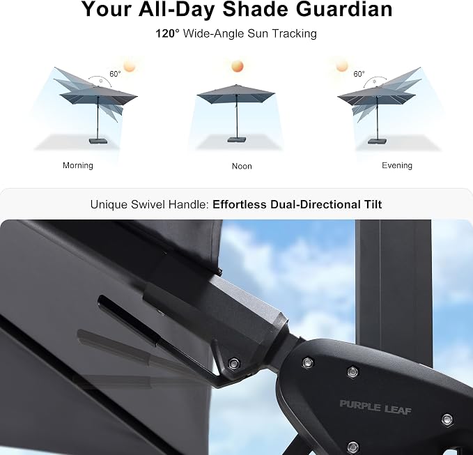 PURPLE LEAF Patio Cantilever Umbrella Left-right Tilting 9' X 9' Light Grey | - Image 3
