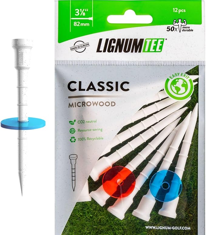 LIGNUM Tee - Classic Golf Tees - Sports Golf Tees - Anti Spin Head, Bio-Based Micro Wood, 50x Durable