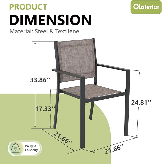 Patio Dining Chairs, All-Weather Textilene Outdoor Dining Chair Set of 4 - Image 3