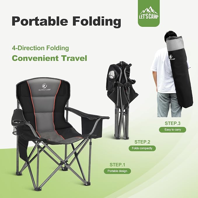 LET'S CAMP Folding Camping Chair Oversized Heavy Duty Padded Outdoor Chair | - Image 9
