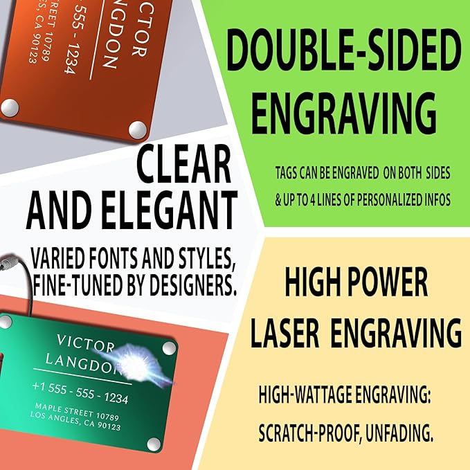Luggage Tags for Suitcases 4 Pack: Personalized Luggage Tags for Backpacks & Bags Tags with Coustomizable Texts (Green)