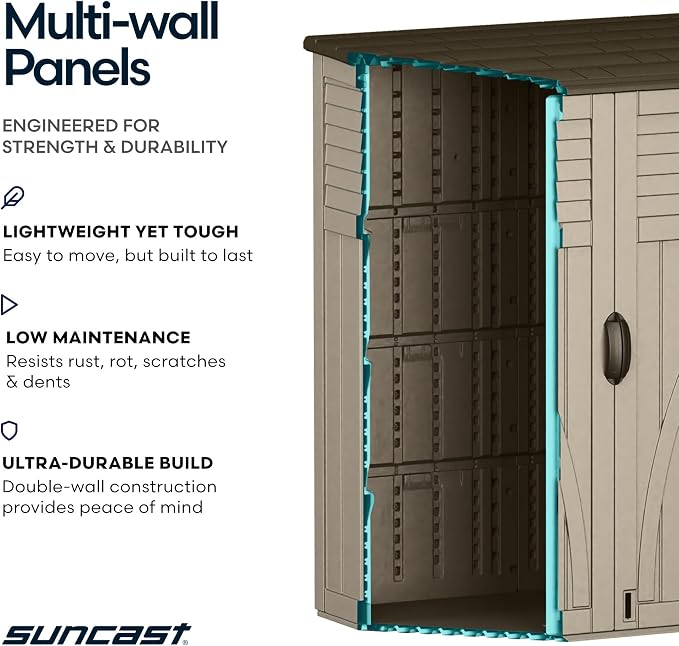 Suncast Outdoor Storage Shed, Water Resistant Resin Vertical Outdoor Storage - Image 6