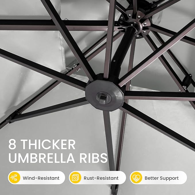10x10 FT Outdoor Cantilever Patio Umbrella, Fog Grey | Aluminum Frame, - Image 7